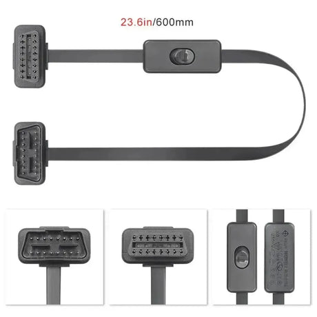 16-nastainen OBD2-litteä jatkokaapeli kytkimellä (60 cm) | Liitäntä